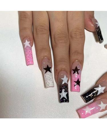 YoYoee Long Coffin False Nails Gradient Press on Nails Full Cover Fake Nails Acrylic Graffiti Nails Tips for Women and Girls 24PCS