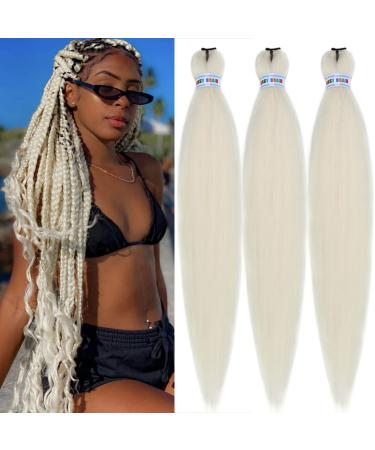 Creamy White Braiding Hair Pre Stretched Kanekalon Braids Hair Extension 26 Inch (Pack of 3) 26 Inch(Pack of 3) Creamy White Blond