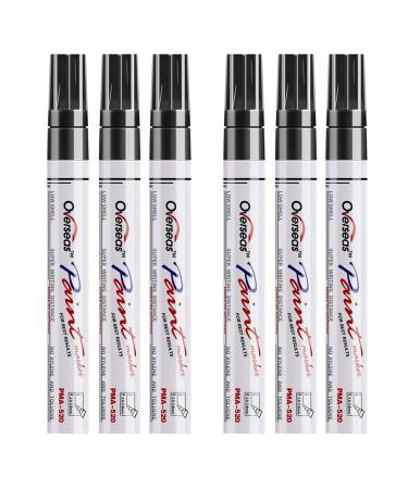 Black Paint Markers Pens - Single color 6 Pack Permanent Oil Based Paint Pen Medium Tip Quick Dry and Waterproof Marker for Rock Wood Fabric Plastic Canvas Glass Mugs Canvas Glass
