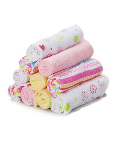 Spasilk Washcloth Wipes Set for Newborn Boys and Girls, Soft Terry Washcloth Set, Pack of 10, Pink Lines 10 Pack Pink Lines