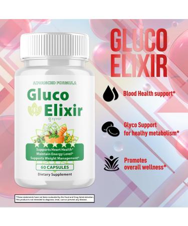 Gluco Elixir Capsules Official GlucoElixir Blood Health Support Pills with All Natural Ingredients Advanced Formula Supplement Pills with Maximum Strength Vitamins for Women & Men (60 Capsules) - Buy Online on GoSupps.com