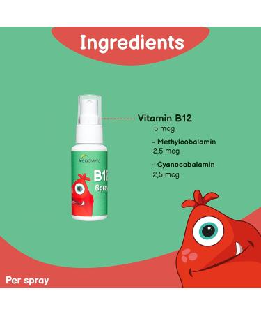 Vegavero Kids Vitamin B12 Spray | Natural Cherry Flavour | No Artificial Additives | Methylcobalamin & Cyanocobalamin | 4 Months Supply | 125 Sprays | Vegan - Buy Online on GoSupps.com