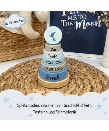Personalized Kidslino Baptism Gifts - Engraved Blue Moon Stacked Tower for Babies | Custom Name & Baptismal Date - Buy Online on GoSupps.com