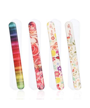 4 Pack Crystal Glass Nail File with Case, Senignol Flowers Nano Glass Nail Shine Buffers Polisher for Professional Manicure Nail Care Fingernail File for Salon &Home Natural Nail Art Use