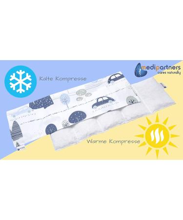 Medi Partners Kirschkernkissen 60x20cm - Eco-Friendly Heat & Cold Therapy Pillow with Retro Cars Design | 100% Cotton 5 Chambers Removable Cover - Buy Online on GoSupps.com