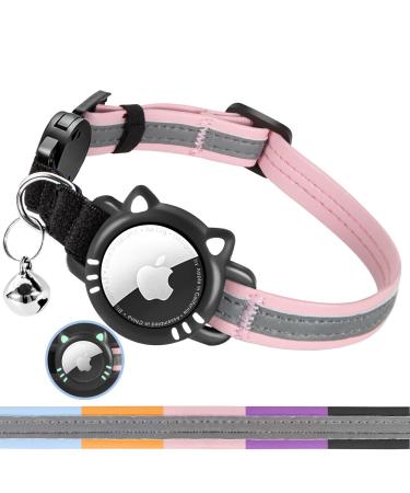 Ytanest Luminous AirTag Cat Collar Reflective and Breakaway Cat Collar with Apple Air Tag Holder GPS Tracker Collars with Safety Elastic Band for Cats Kittens and Puppies Pink XS(7-9 Inch) XS (7-9 Inch) Pink