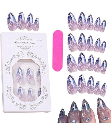 French Tip Press on Nails Almond Shape Stick on False Nails | Rhombus Crystal Fake Nail Kit in 12 Sizes Glue Included for Women Girls Nail Art Lovers - Buy Online on GoSupps.com