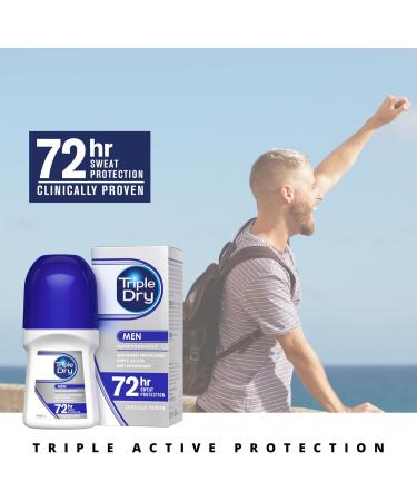 Triple Dry Men Anti-Perspirant Roll On 50ml - 72-Hour Protection | Odor Fighting | Fragrance-Free | Clinically Proven | Men's Roll On - Buy Online on GoSupps.com