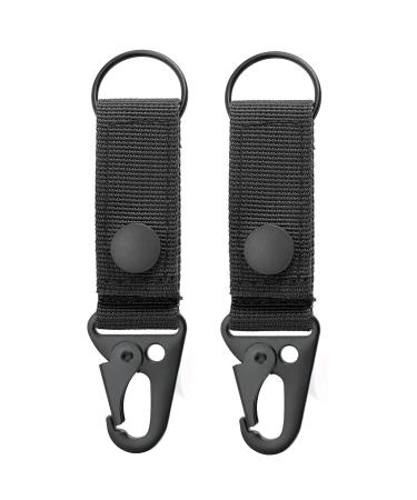FRTKK Tactical Molle Key Ring Gear Key Keeper Nylon Belt Keychain Molle Webbing Key Clip Buckle for Belts Molle Bags Black - (Pack of 2)