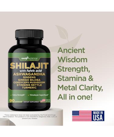 Gade Nutrition Pure Himalayan Organic - Shilajit Capsules - Premium Shilajit for Men and Women - with Ashwagandha Ginseng Cordyceps Mushroom Ginkgo Biloba Turmeric and Stinging Nettle - Made in USA - Buy Online on GoSupps.com