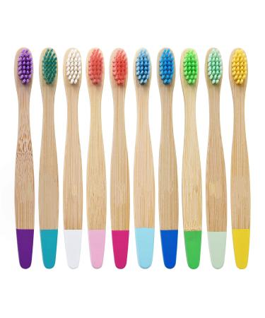 OUTIN Kids Bamboo Toothbrushes 10 Pack Soft Bristles Children's Toothbrush Eco Friendly Biodegradable Wooden Handle Tooth Brush Multi Color 10 Pack