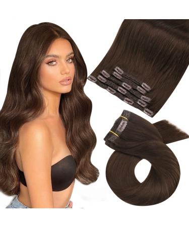 Moresoo Clip in Hair Extensions Real Human Hair Dark Brown Hair Extensions Clip in Real Hair Brown Clip in Extensions 10 Inch 5 Pieces/70g #4 25 cm #4