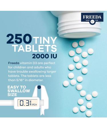 FREEDA Vitamin D3-2000 IU High-Potency Vitamin D for Bone Strength & Immune Support Easy-to-Swallow Tablets 250 Tiny Tablets 250 Count (Pack of 1) - Buy Online on GoSupps.com