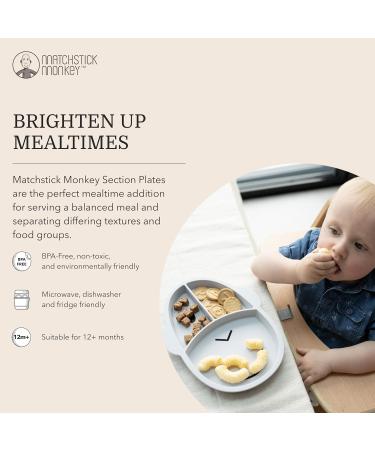 Matchstick Monkey Anti-Slip 3-Section Plate - Grey | 100% Silicone, BPA Free | Antimicrobial | for 12 Months - Buy Online on GoSupps.com
