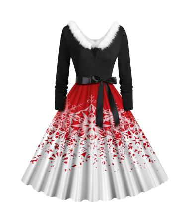 Hanxiulin ladies fashion christmas print long -arm hooded sweater dress bag christmas elk party clothes hooded sweater dress christmas Merry christmas dresses elegant mini dress white l