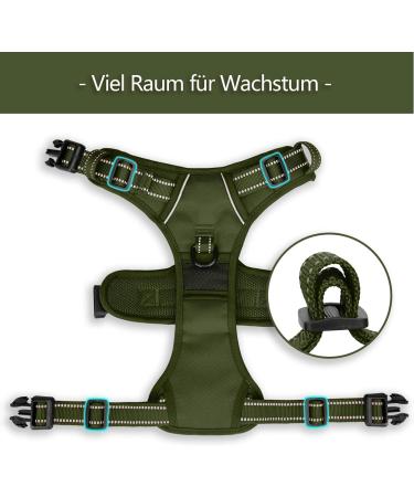 POPOTT Adjustable Reflective Dog Harness - No Choke Soft Padded Vest for Small Dogs (Army Green) - Ideal for Safe Comfortable Walks - Buy Online on GoSupps.com