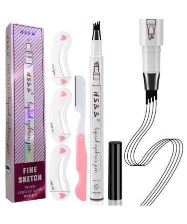 Eyebrow Pen - Eye Brown Makeup Eyebrow Pencil with a Micro-Fork Tip Applicator Creates Natural Looking Brows Effortlessly and Stays on All Day Black