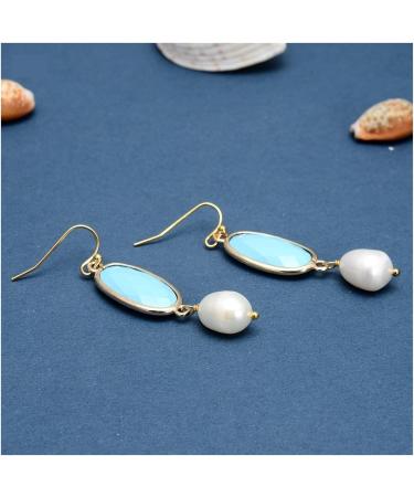 Earrings for Women Natural Cultured White Rice Bezel Set Blue Crystal Plated Hook Earrings Cute for Women Hilarity Earrings for Women - Buy Online on GoSupps.com
