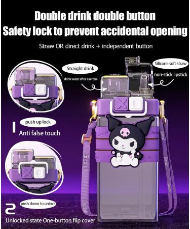 Sewing Concepts Kawaii Dual Nozzle Straw Water Bottle | Portable Purple 17.5 OZ Perfect for Sport, Travel, Work | 520ML - Buy Online on GoSupps.com