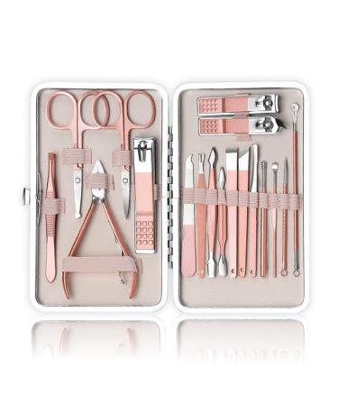 Sadodo Professional Manicure Set 18PCS Pedicure Manicure Set Nail Clippers Grooming Kit Cuticle Remover Women Manicure and Pedicure Tools Rose Gold