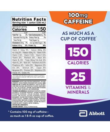 Ensure Max Protein Nutrition Shake - 30g Protein, 1g Sugar - Chocolate w/ Caffeine - 11 fl oz - Pack of 12 - Buy Online on GoSupps.com