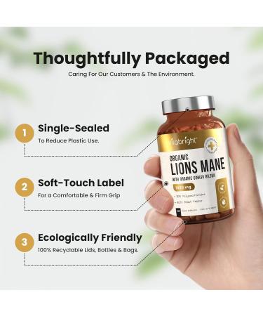 Organic Lions Mane 1800mg Mushroom Supplement - 120 Capsules - 4 Month Supply with Ginkgo Biloba & Black Pepper - VitaBright - Buy Online on GoSupps.com