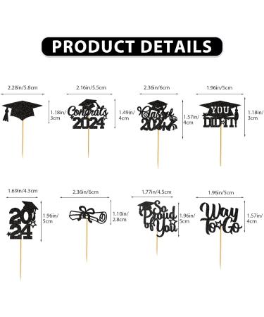 40Pcs Black Graduation Cupcake Toppers 2024 Glitter Class of 2024 Cupcake Toppers 2024 Congrats Grad Cap Diploma Cupcake Picks for Graduation Party Decorations 2024 - Buy Online on GoSupps.com