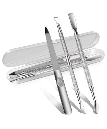 3PCS Cuticle Pusher and Gel Polish Remover Set with Nail Files Salon Quality Metal Acetone Gel Nail Polish Peeler Scraper Durable Professional Manicure Pedicure Cleaner Tool For Fingernail Toenail