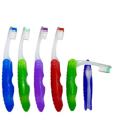 Travel Toothbrush Set of 6 Compact Portable Folding Travel Size Toothbrushes Adult Toothbrush with Built in Cover in Assorted Colors Soft Bristles Great for Dorm Camping Hiking and Travel