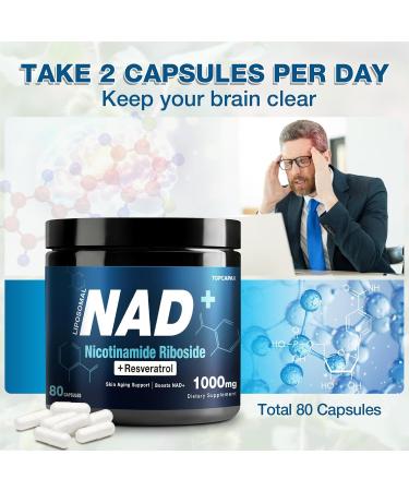 NAD+ Supplement 1000mg - Nicotinamide Riboside (NR) and Resveratrol Liposomal NAD of Pure Organic Ingredients for Women & Men Healthy Aging Brain and Cellular Energy 80 Capsules 80 Count (Pack of 1) - Buy Online on GoSupps.com