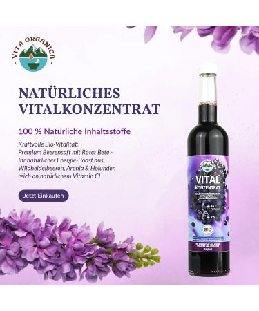  VITA ORGANICA Vita Organica Vital Concentrate 500 ml - Organic Wellness Drink with Cold Pressed Super Fruits - Grapes Blackcurrant Chokeberry Beetroot and Turmeric - Vegan Gluten Free No Added Sugar - Buy Online on GoSupps.com
