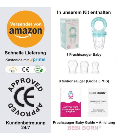 BEBI BORN Baby Fruit Teat - 1 Teat + 3 BPA-Free Silicone Teats (3-24 Months) | Safe & Versatile Fruit Teat for 4+ Months | Blue Teat with Usage Instructions - Buy Online on GoSupps.com