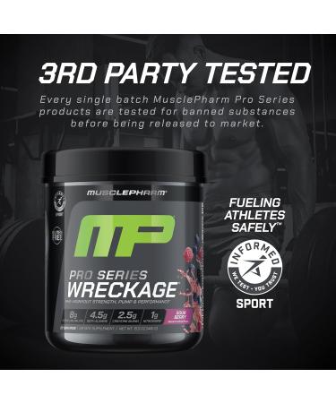 Muscle Pharm Pro Series Wreckage Pre Workout Powder | Professional Grade 8-in-1 Blend for Strength Pump Focus & Nitric Oxide Performance | Sour Berry 15.5 oz 20 Servings - Buy Online on GoSupps.com