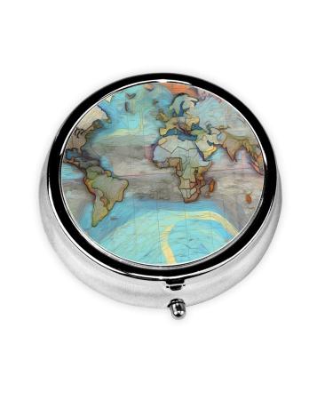 Cartoon World Mapround Pill Box 3 Compartment Round Pill Box Organizer Portable Travel Pill Box for Traveling.