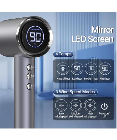Hair Dryer with Diffuser 110000 RPM High-Speed Blow Dryer for Fast Dry Ionic Professional Hair dryers with Magnetic Nozzle&LED Display Portable Travel Hair Dryer for Women Home Salon-Blue - Buy Online on GoSupps.com