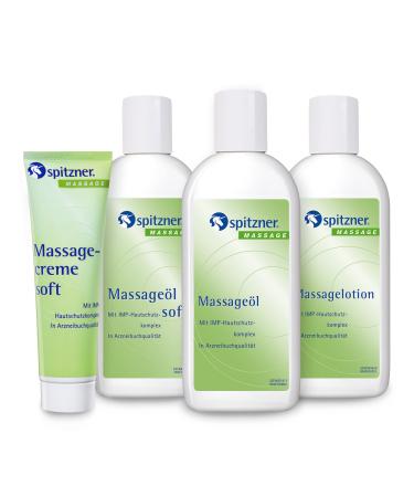 Spitzner MassageSet 4 -part (Massage Oil Soft & Classic each 200ml + Massagelotion Classic 200ml & Massage Cream Soft 50ml) - nourishing massage products for sensitive skin