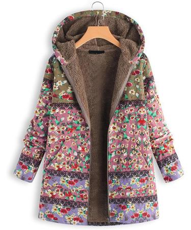Shop Elegant Oversized Women's Teddy Plush Jacket - Long Winter Coat with Flower Pattern & Zip Hoodie - Buy Online on GoSupps.com