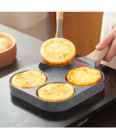 DELURA Saucepan 4 Holes Egg Frying Pan Multifunction Hamburger Steak Pan Wooden Handle Cooking Pan Cooking Utensils Wok - Buy Online on GoSupps.com