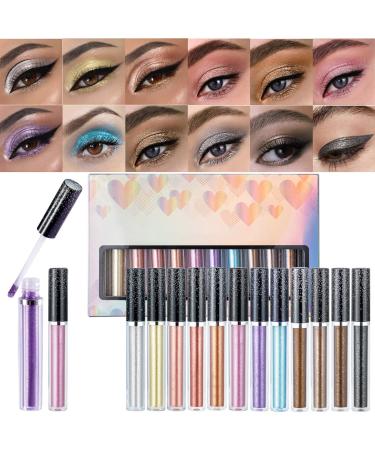 Liquid Glitter Eyeshadow Set  12 Sparkling Colors Metallic Shimmer Eyeshadow Long Lasting & Blendable Eye Makeup Liquid Eye Shadow for Women Girls Shiny Liquid Eyeshadow Kit  Vegan & Cruelty-Free (12 Colors / Set)