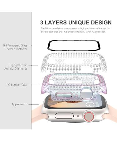 Surace Apple Watch Case 44mm with 300 Diamonds and Screen Protector - Rainbow Iridescent Bling Cover for Apple Watch Series 6/5/4/3/2/1 - Tempered Glass Protective Cover - Buy Online on GoSupps.com