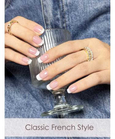 Buy Semi Cured Gel Nail Strips - Classic French 20pcs | DIY Gel Nail Wraps UV for Home Use | Nude Transparent - Buy Online on GoSupps.com