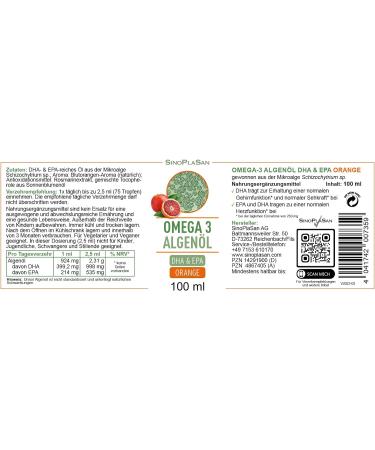 Premium Omega 3 Algae Oil - High Dose Vegan DHA & EPA for Heart Brain & Vision | 100ml | Orange Flavor | 40 Days Supply - Buy Online on GoSupps.com