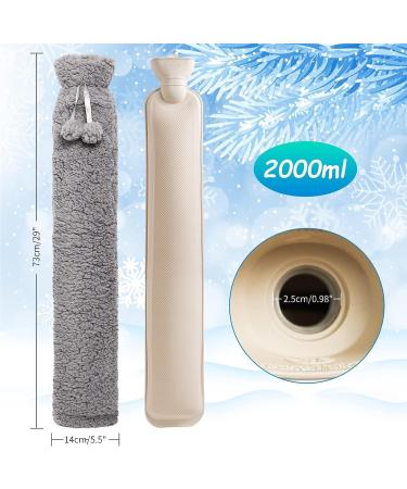 Feybey 2L Long Hot Water Bottle with Cover - Gray Faux Lambswool - 72cm Full Body Length - Extra Large Hot Water Bag for Men, Women, and Adults - Buy Online on GoSupps.com