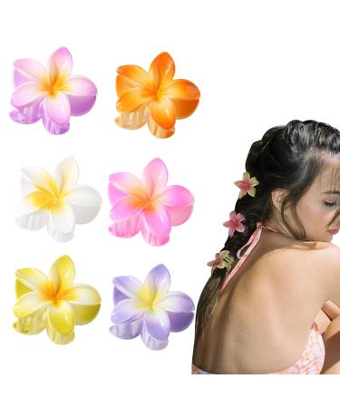 6PCS Flower Hair Claw Clips Cute Hawaiian Flower Claw Clip Non-Slip Plumeria Clips Hair Big Flower Large Barrettes Hair Clamps Non-Slip Jaw Clamps Headwear for Women Girls (6 Colors)