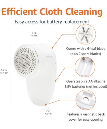 Amazon Basics Battery Operated Fabric Shaver | Lint & Fuzz Remover - 2 Spare Blades | International Shipping Available - Buy Online on GoSupps.com