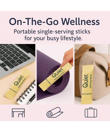 Quiet Dose Calming Tonic Quiet Dose Drink with Magnesium Glycinate Ashwagandha L-Theanine Affron for Relax & Focus Non GMO Vegan On The Go 15-Sticks Pack (Pineapple) - Buy Online on GoSupps.com