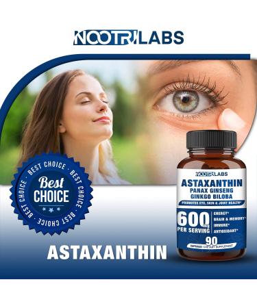 Astaxanthin 15mg + Panax Ginseng Ginkgo Biloba Supplements | 90 Vegan Capsules | Eye Skin Joint Health Energy Cardiovascular Support | Immune Defense Focus Memory Booster - Buy Online on GoSupps.com
