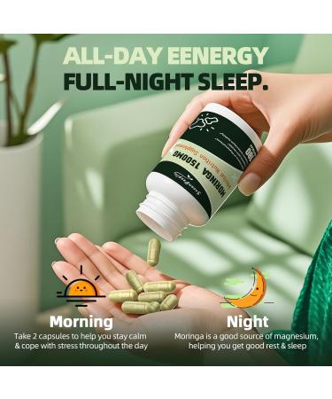 Moringa Pure Capsules, Rich Moringa Powder, A Natural Green Antioxidant Superfood - Supports Energy, Skin Health, Gut Health, with Essential Vitamins & Amino Acids, 180pcs-2 Pack 180 Count (Pack of 2) - Buy Online on GoSupps.com