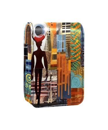 Lipstick Case Leather Lip Gloss Lipstick Organizer with Mirror Mini Lipstick Holder Bag Abstract Africa Print People D696n3caqk