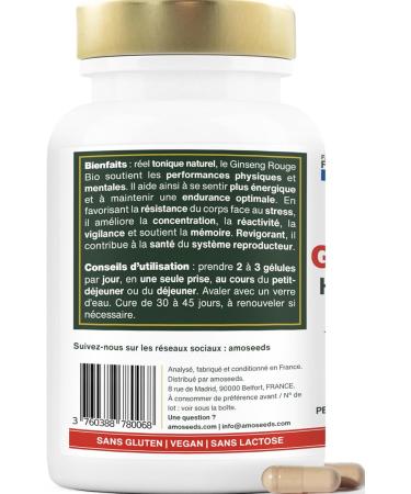 Panax Organic Red Ginseng from Korea | Extra Strong 900mg/day | Energy Strength Anti-Stress Concentration | 90 Capsules of 300mg | Top Quality - Buy Online on GoSupps.com